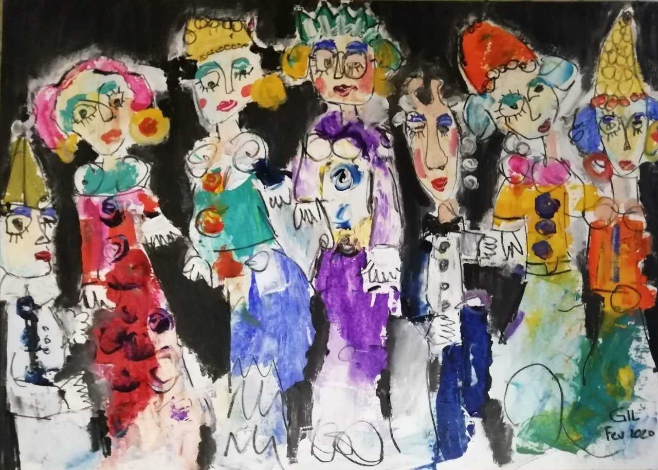 쥘레 게시(Gilles ghersi)  파리의 무도회 Pen drawing and oil 40cmx30cm  2021  6호 180만원